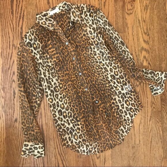 Equipment Tops - Equipment 100% silk super sheer leopard blouse XS